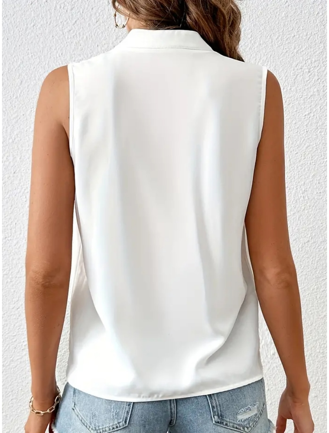 Women's Blouse Pleated Wrap Satin Solid / Plain Color Basic Casual V Neck Sleeveless Summer