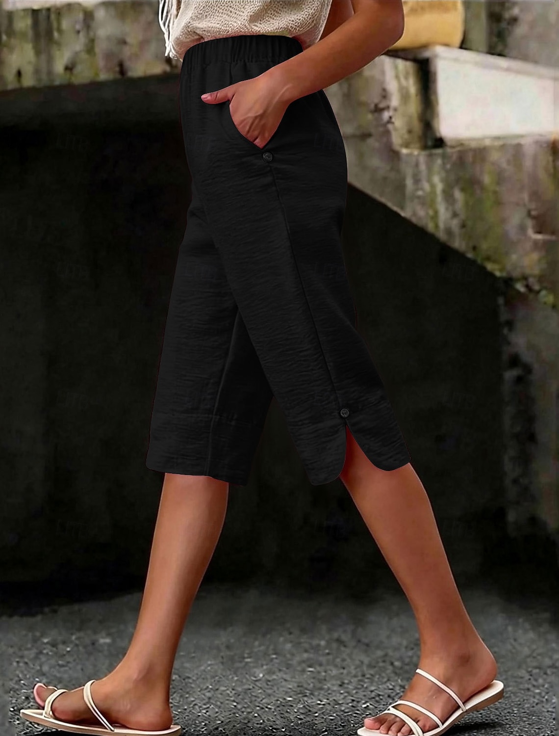Women's Capri Pants Vacation Basic Calf-Length High Waist Comfortable Inelastic Daily Wear Black White Dark navy Light Blue Summer Spring Regular Fit