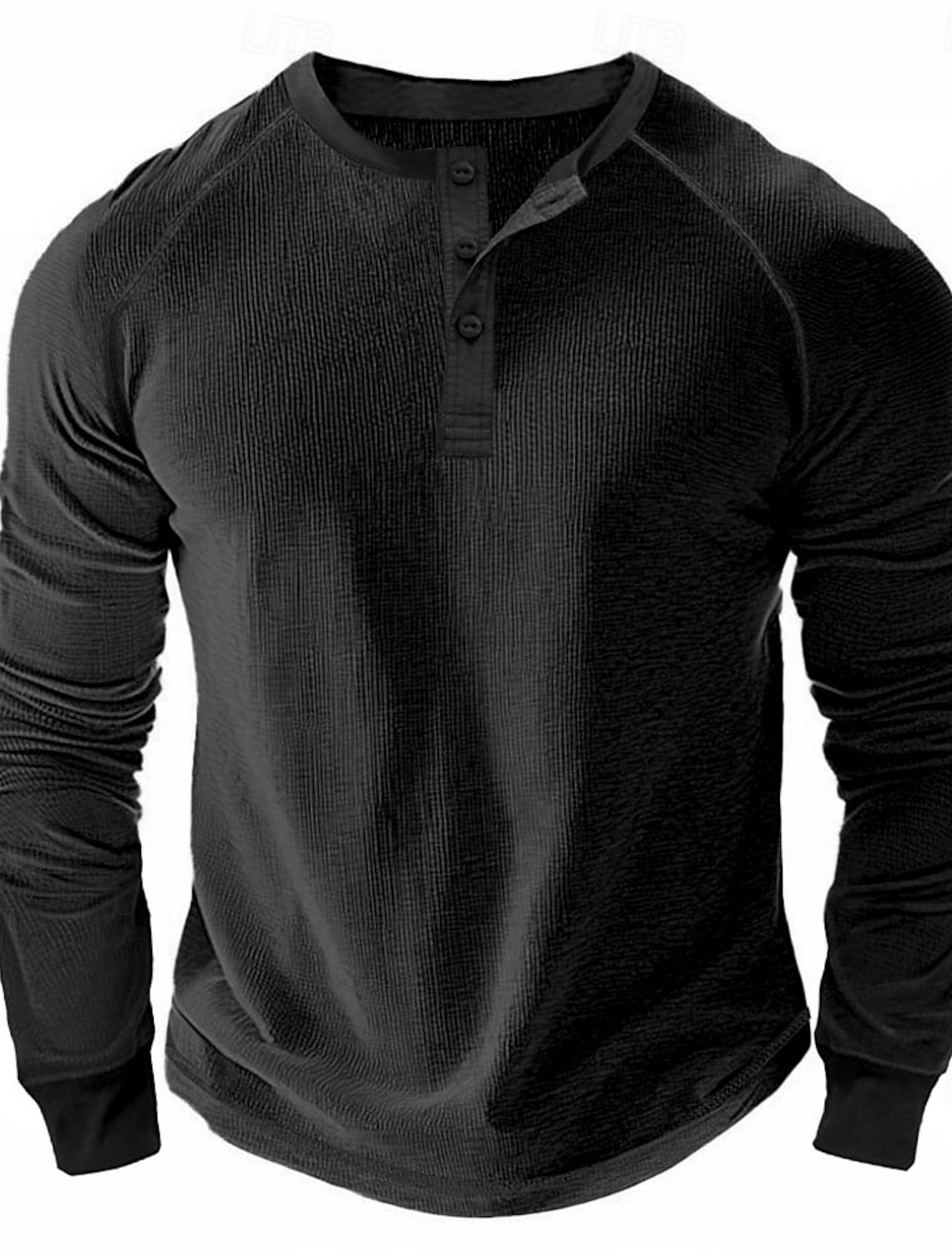 Men's Waffle Henley Shirt Tee Long Sleeve Solid Color Plain Textured