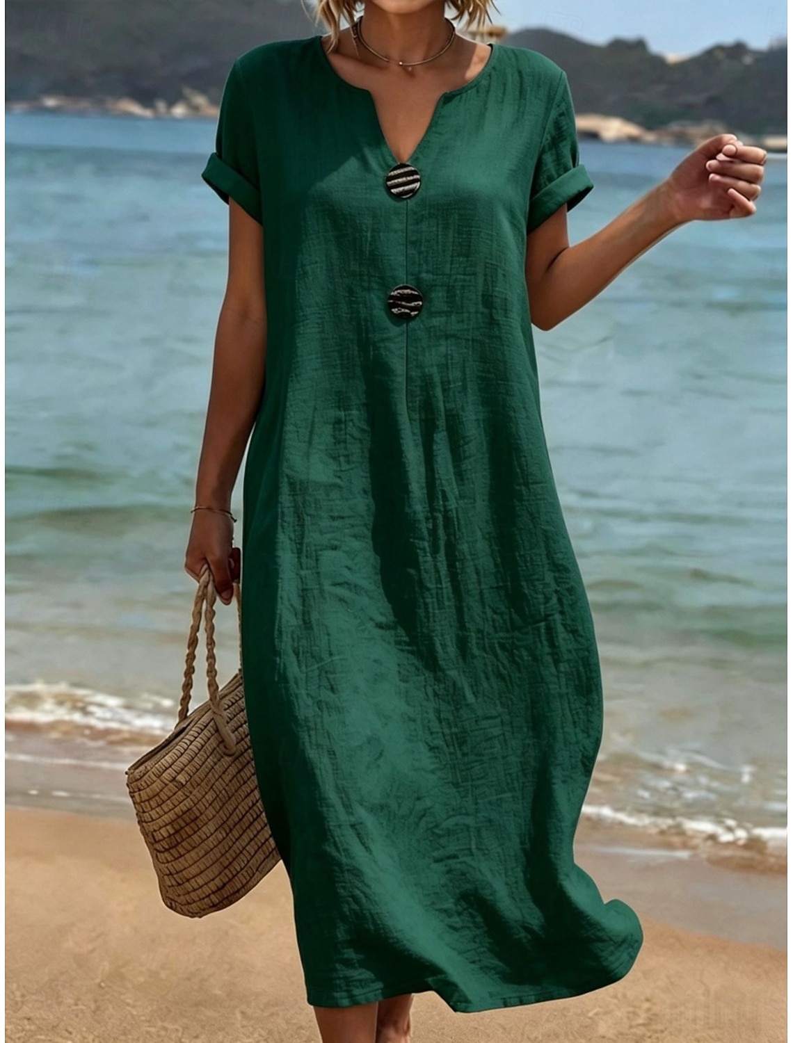 Women's Midi Dress Lace Dress White Dress Summer Dress Elegant Fashion Beach Vacation Holiday Loose Fit Floral Half Sleeve Crew Neck White Summer Spring