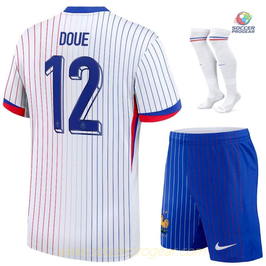 French National Team White Kids Football Kit Football Jersey 2024-25 Edition Doue