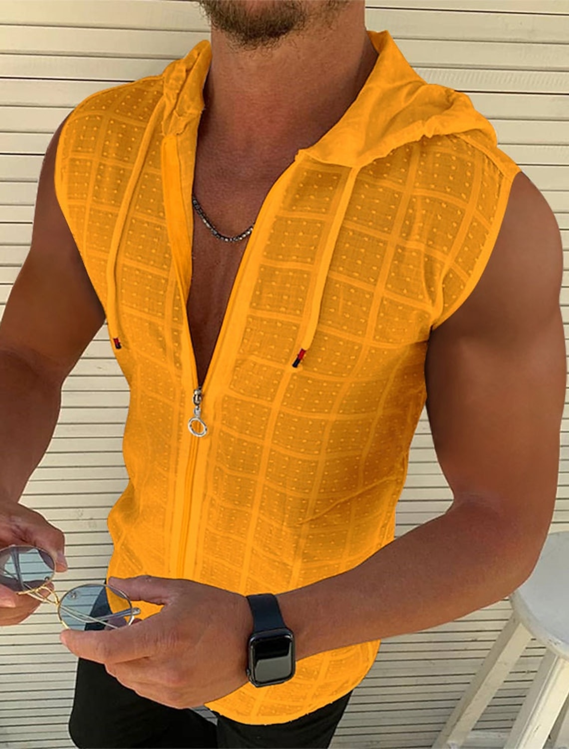 100% Cotton Men's Tank Top Zip Up Hoodies Sleeveless Hoodie Floral Grid Plaid Hooded Vacation Casual Sleeveless Drawstring Clothing Apparel Fashion Casual Breathable Comfortable Tank Top