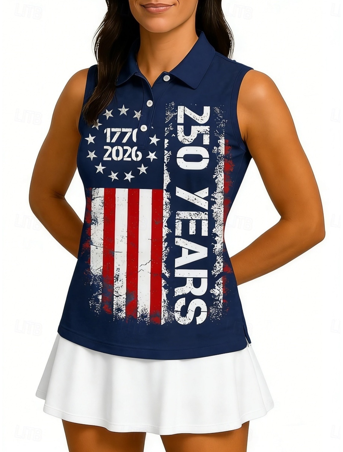 Independence Day America's 250th Anniversary Women's Graphic National Flag Athletic Shirt Tennis Polo Shirts Tank Tops Sleeveless Elastic Sweat-Wicking Breathable Tennis Golf Pickleball Shirt Collar