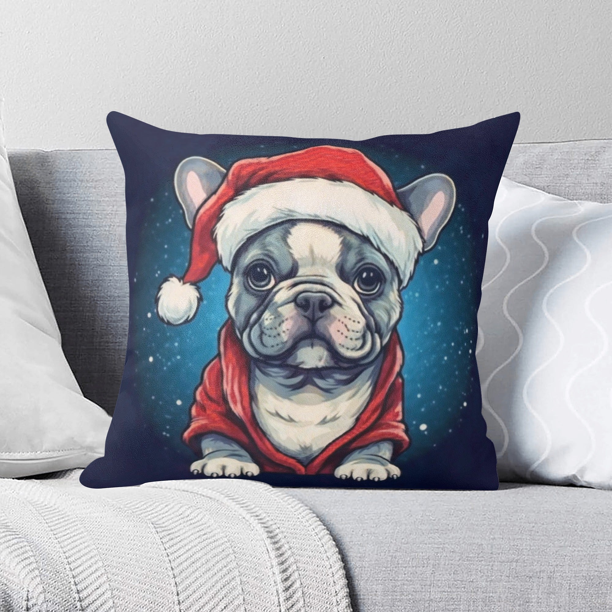 Stylish Fashion-Forward Santa Frenchie - Pillow Cover for Daily Life