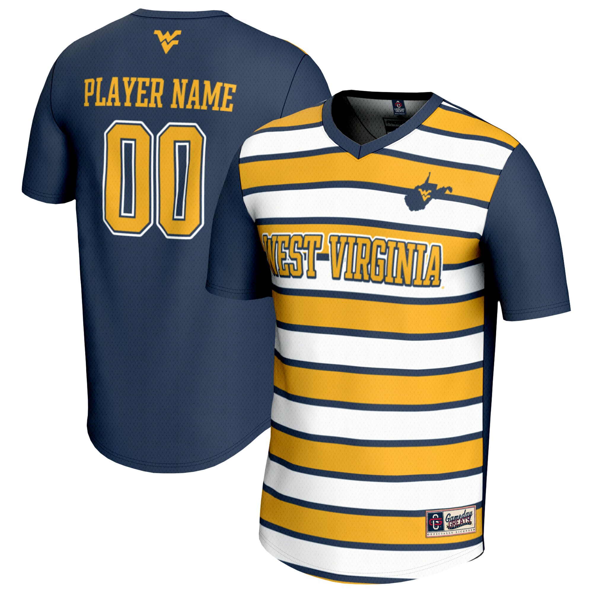 [LK] West Virginia Mountaineers GameDay Greats Unisex Collegiate Men's Soccer NIL Pick-A-Player Fashion Jersey - Navy/Gold