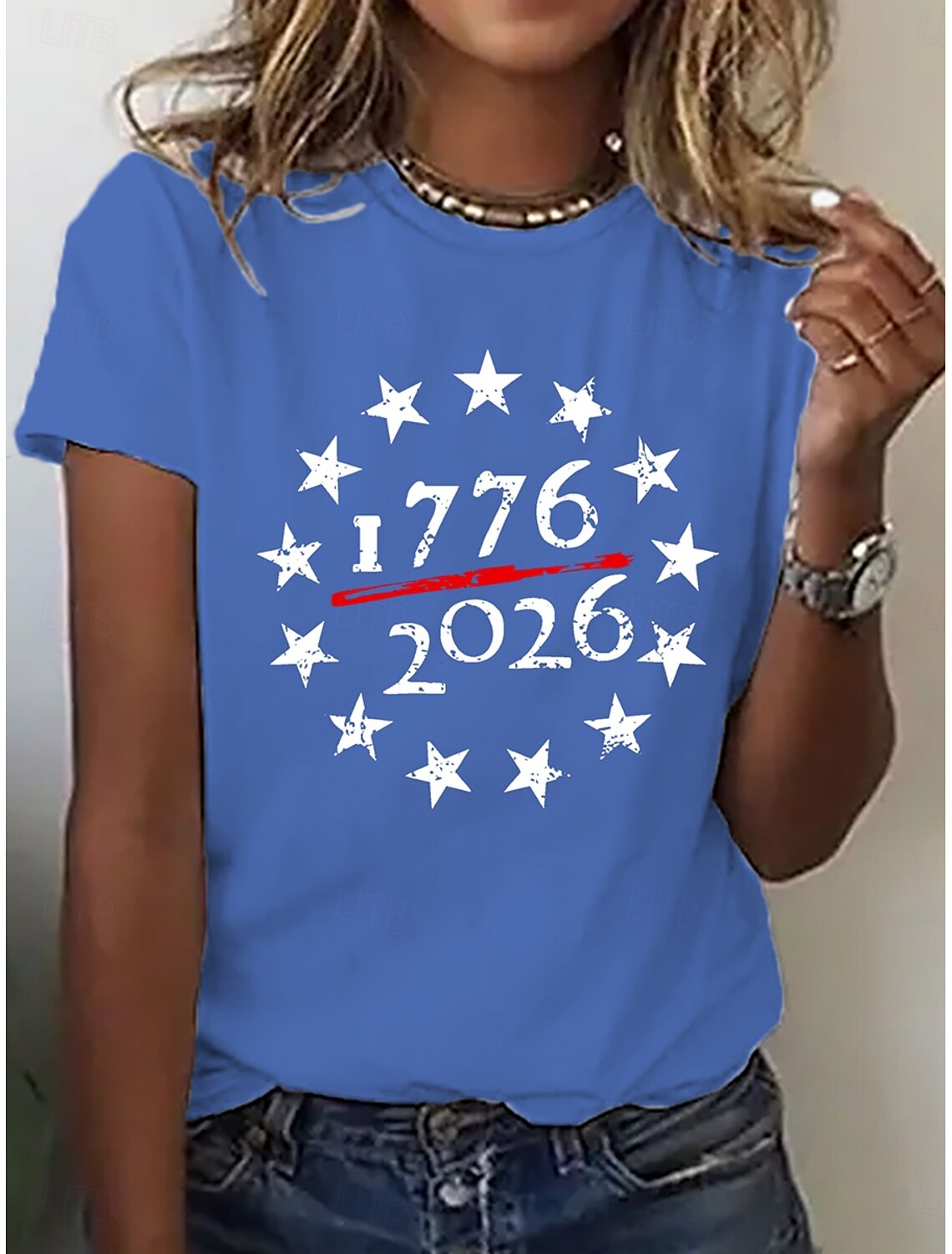 American Independence Day Women's T Shirt Print Graphic American Flag Stylish Classic Casual Short Sleeve V Neck Regular Tops Casual Daily White Brown Summer Spring