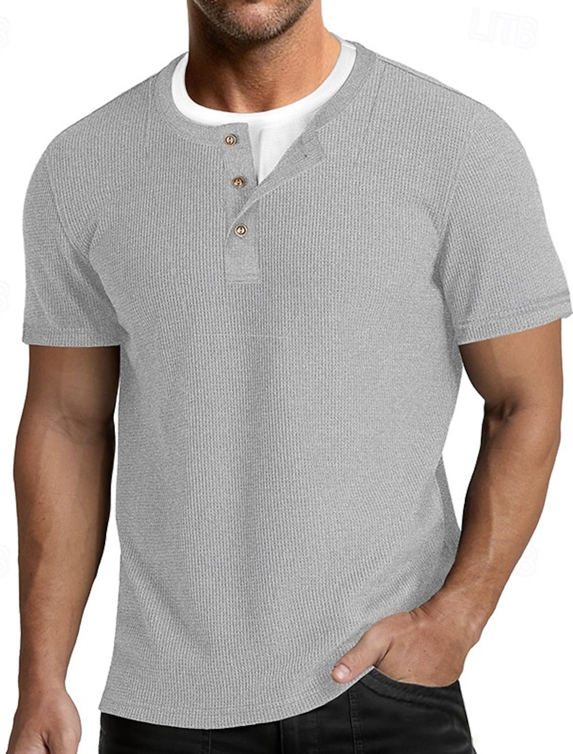 Men's Waffle Henley Shirt Tee Cotton Blend T-Shirt Short Sleeve Color Block Plain Fashion Designer Casual Color Block Buttons Fake two piece Crew Neck Henley Casual Daily Outdoor Summer All Seasons