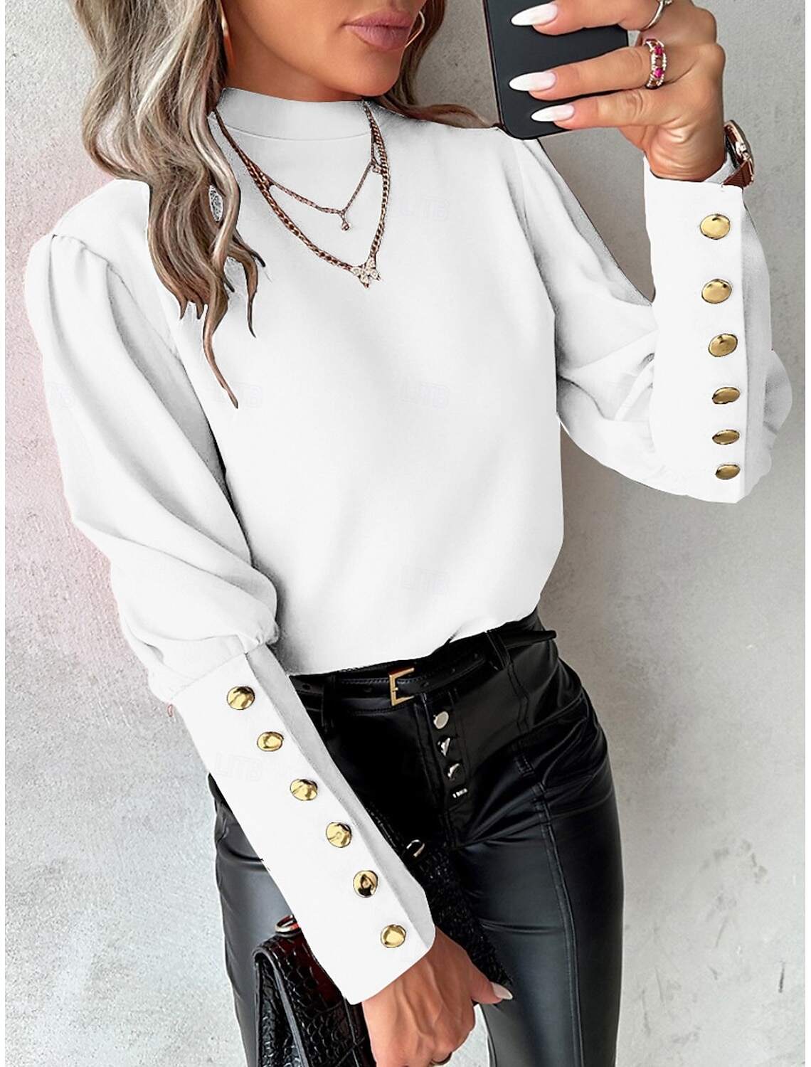 Women's Shirt Blouse Elegant Ladies Stylish Solid Color Long Sleeve High Neck Lace Buttons Slim Work Spring Fall Winter