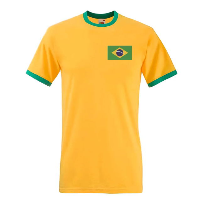 Soccer Pele Brazil Ringer Tee (Yellow) Athletic Jersey National