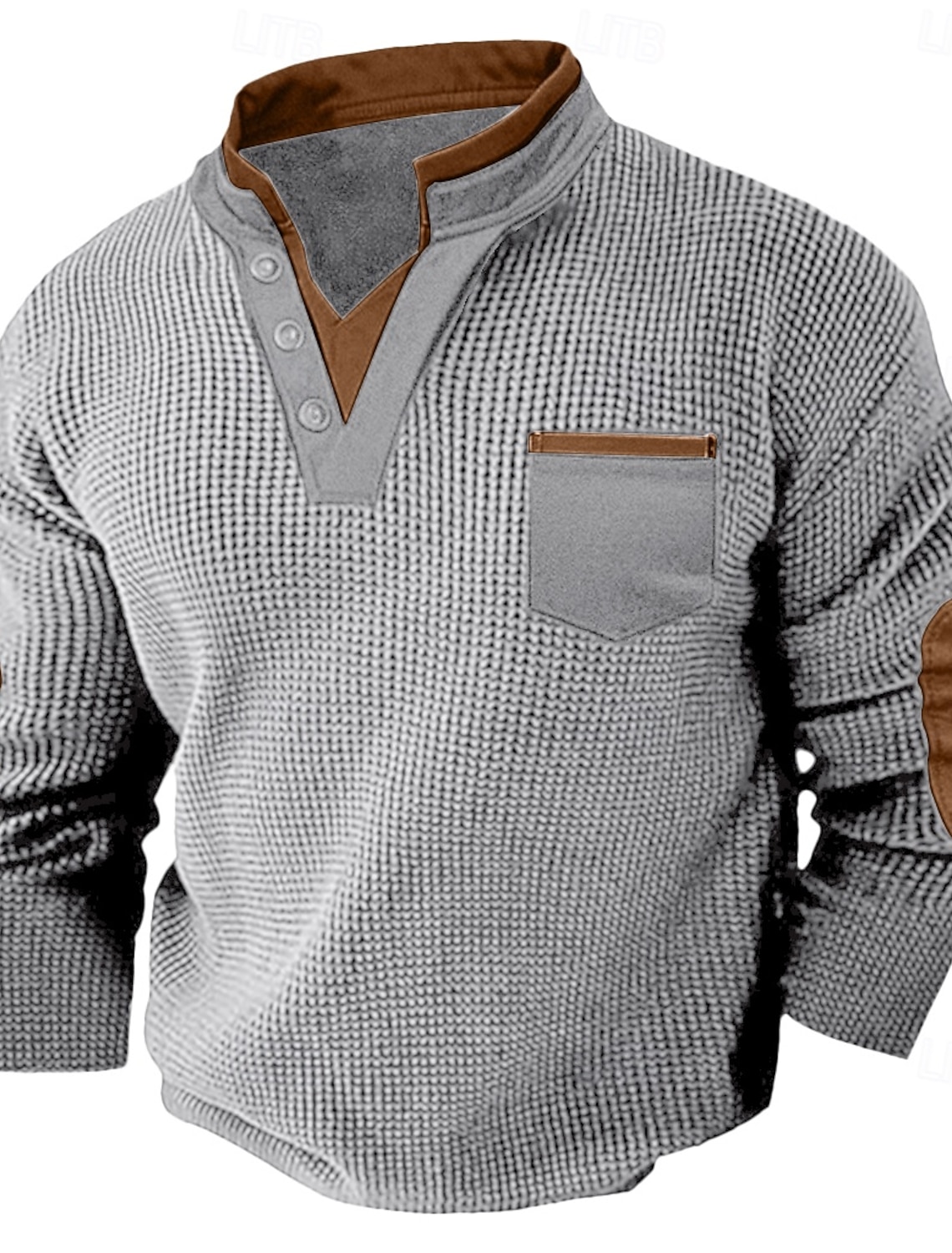Men's Waffle Tee Henley Shirt Long Sleeve V Neck Spring & Fall Solid