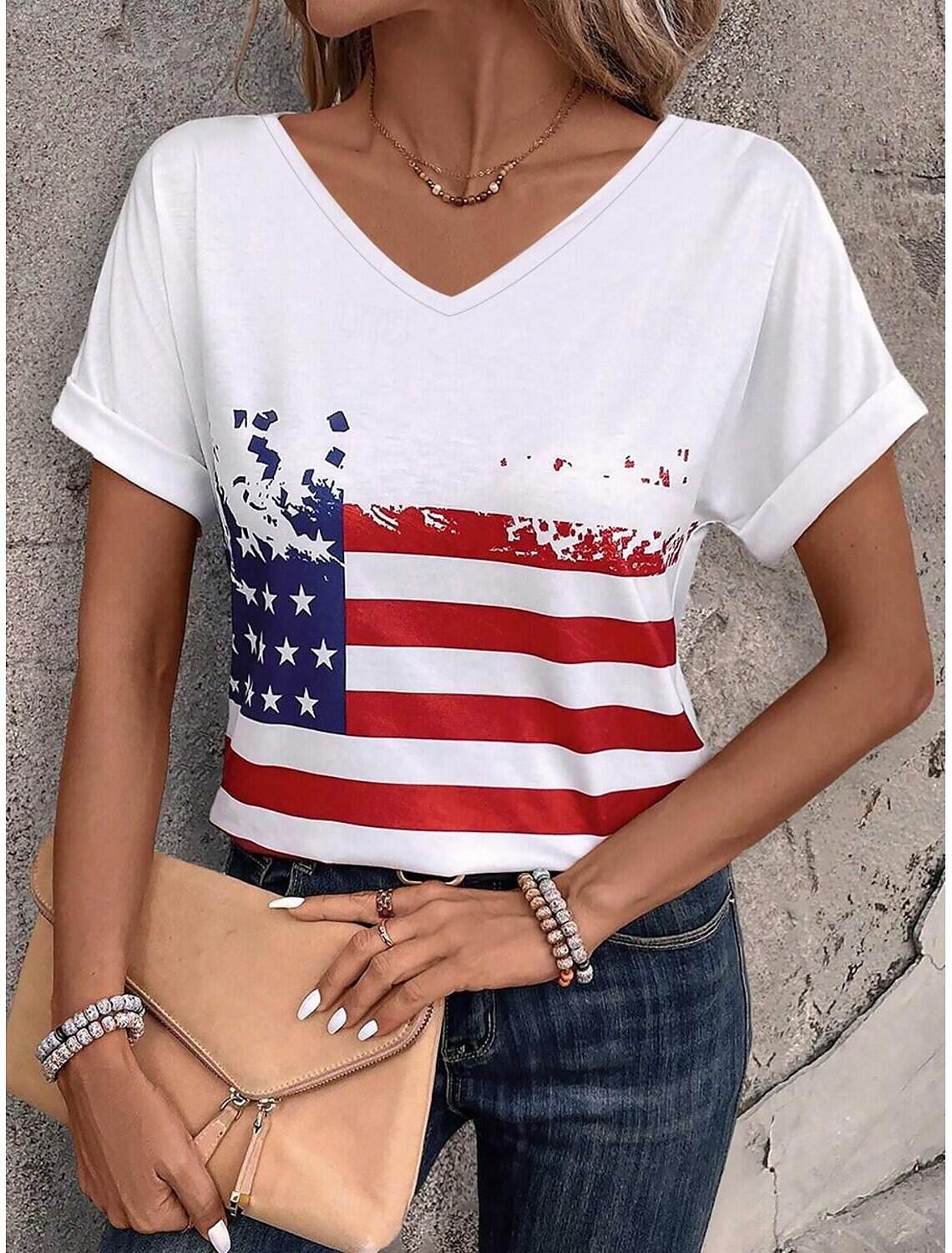 Women's Tank Top Flag Independence Day Sleeveless Sleeveless V Neck Daily Summer