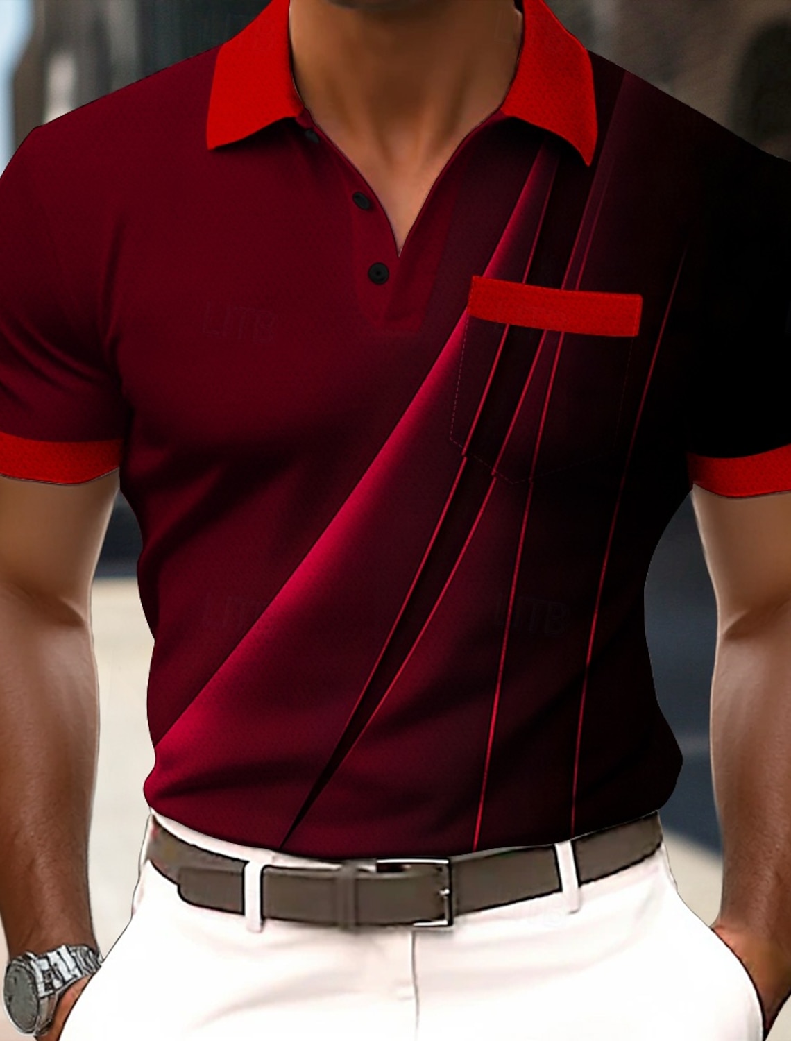 Men's Geometric Line Polo Short Sleeve Shirts Collared Business Casual