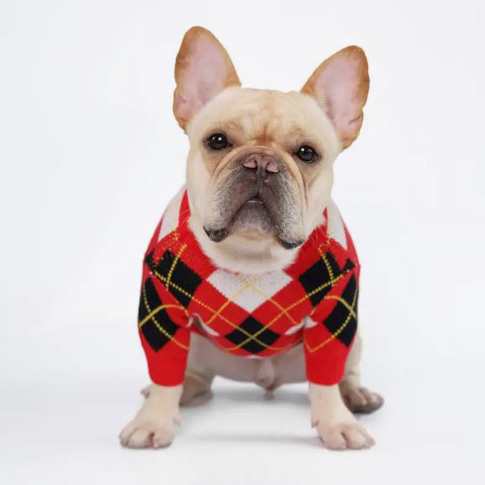 Minimal-Aesthetic Barkberry Frenchie Adorable Red Plaid Knitted Sweat...