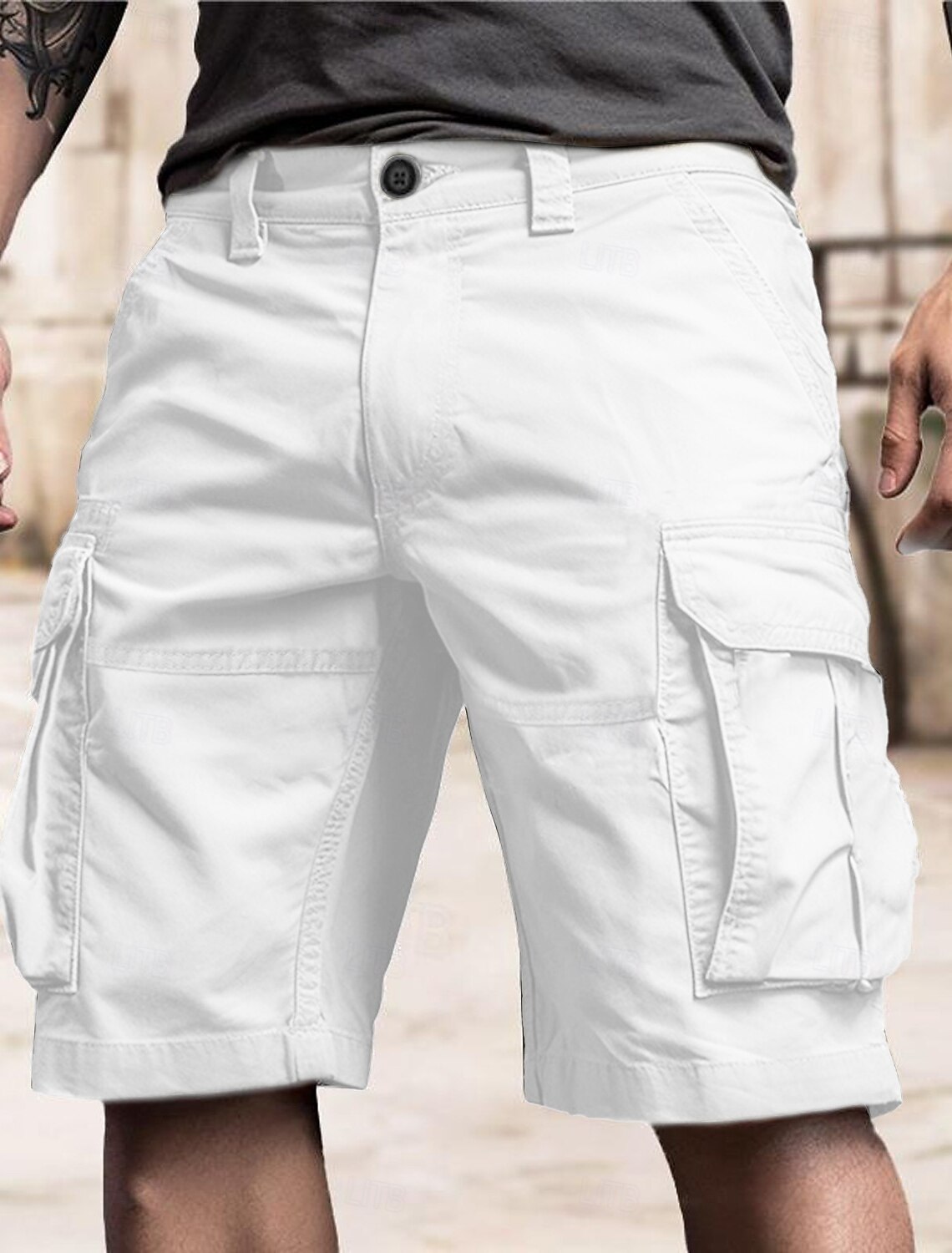 Men's Tactical Shorts Cargo Buttons Multi Pocket Plain Wearable Sho #1