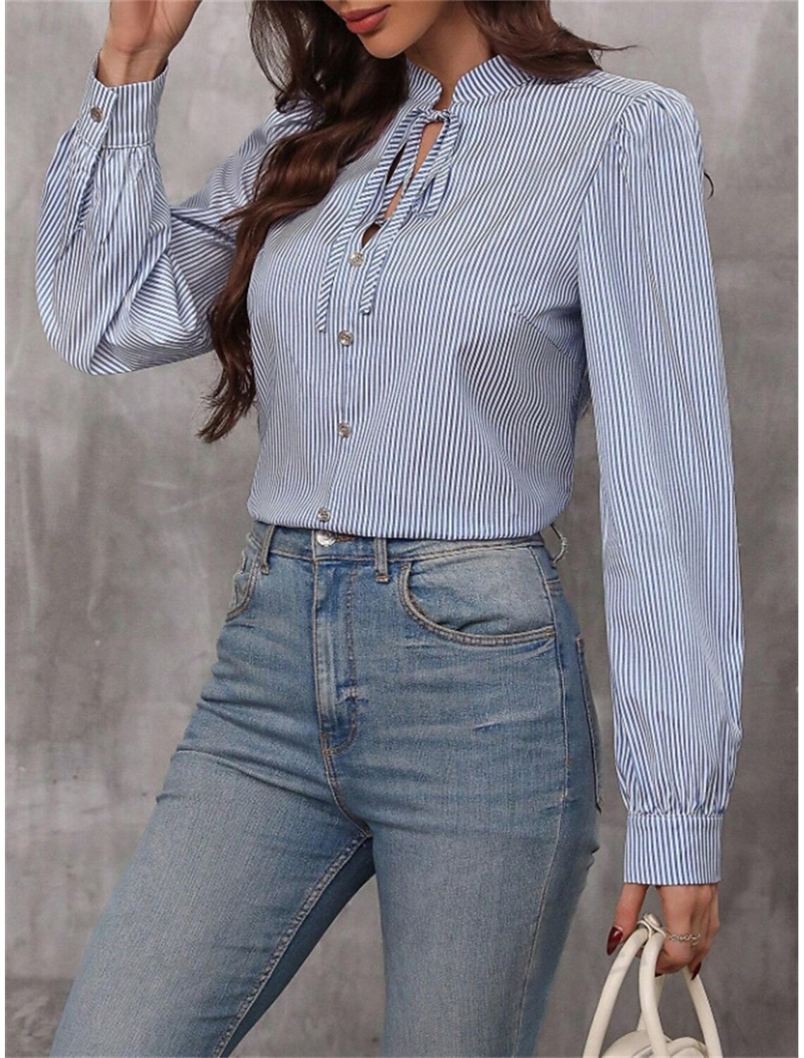 Women's Shirt Blouse Stylish Casual Striped Regular Tops Long Sleeve V Neck Patchwork Regular Fit Work Daily Going out Summer Spring Fall