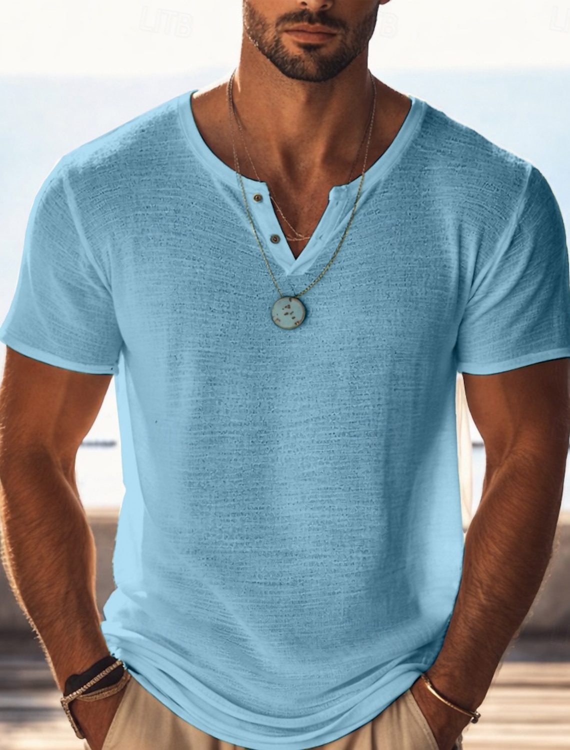 Men's Cotton Linen T Shirt Knit Tee Tee Top Short Sleeve V Neck Summer Solid Color Fashion Lightweight Basic Mesh Knitted Plain Casual Vacation Street Blue Black Light Green Top Tee for Men