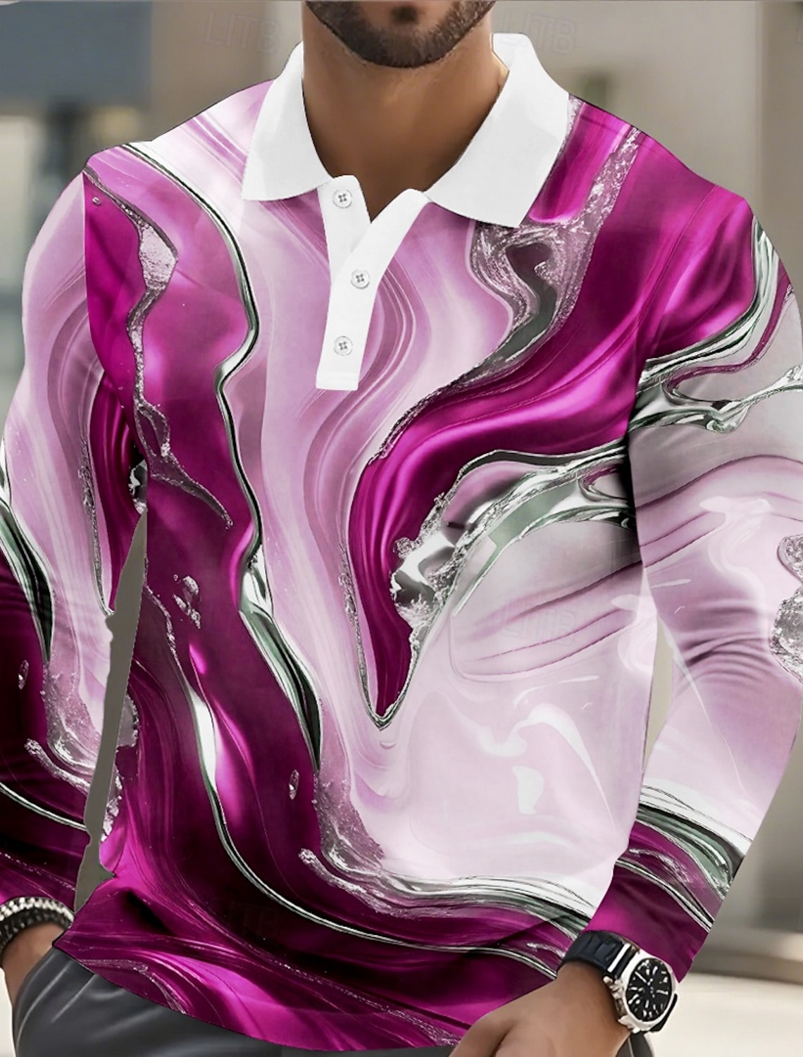 Men's Marble Polo Short Sleeve Shirts Collared Casual Athleisure