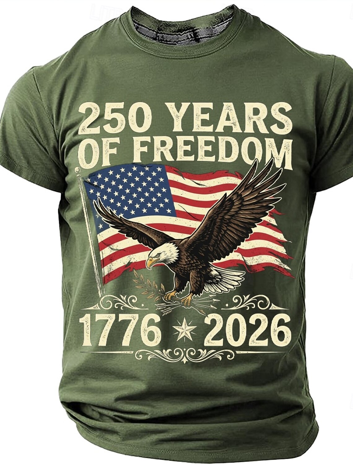 250 Years of Freedom 1776 2026 Men's Patriotic Bald Eagle American Flag Vintage USA Pride T Shirt Graphic Crew Neck Short Sleeve Fourth of July Semiquincentennial Celebration Gift Designer Clothing Ap