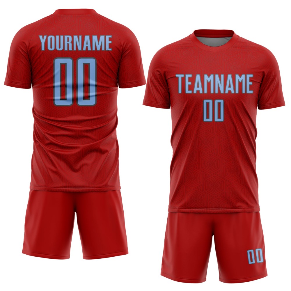 Geometric Light Shape Soccer Sublimation Custom Uniform Sports Red Blue-Steel Gray Jersey