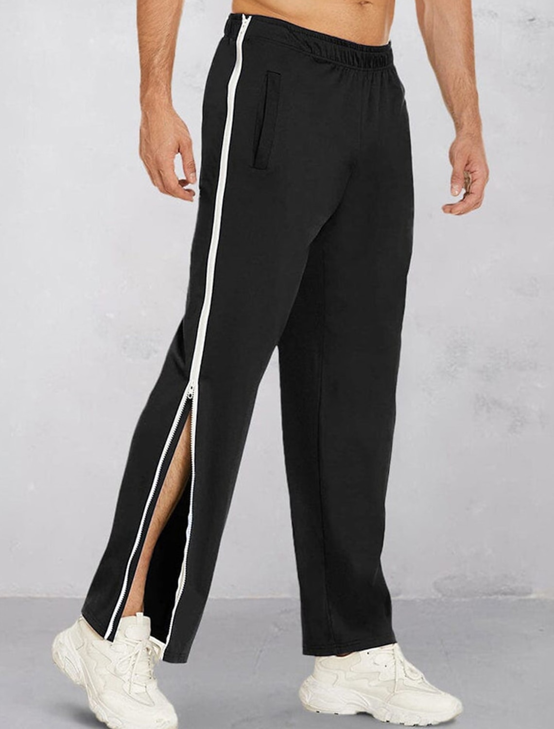 Men's Sweatpants Joggers Tear Away Pants Trousers Straight Leg Sweatpants Drawstring Zipper Elastic Waist Color Block Comfort Breathable Casual Daily Holiday Sports Fashion Blue Black Micro-elastic