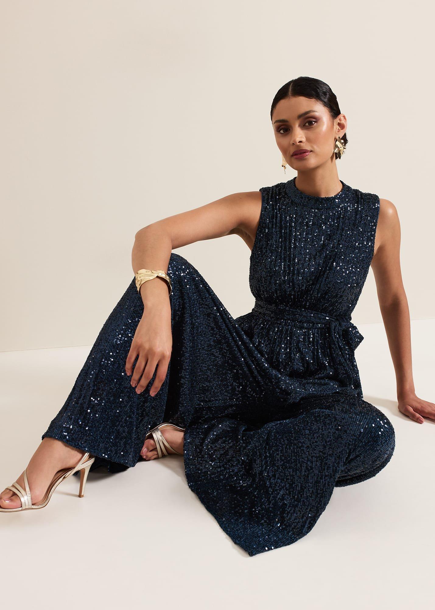 Simara Teal Sequin Jumpsuit