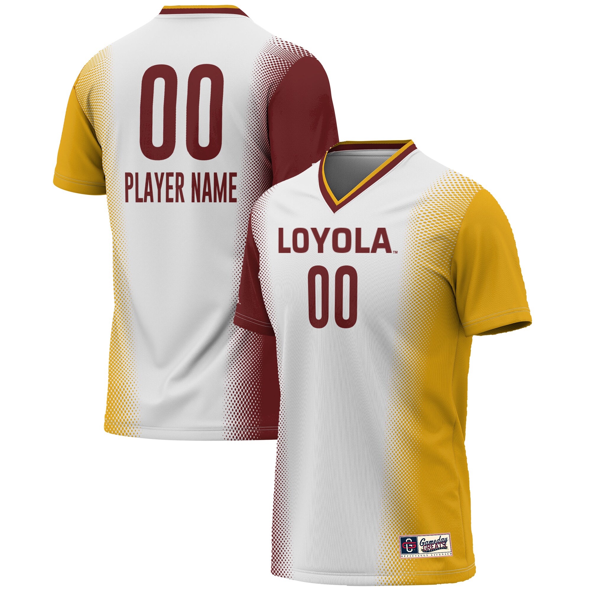 [LK] Loyola Chicago Ramblers GameDay Greats Unisex NIL Pick-A-Player Lightweight Women's Soccer Jersey - White