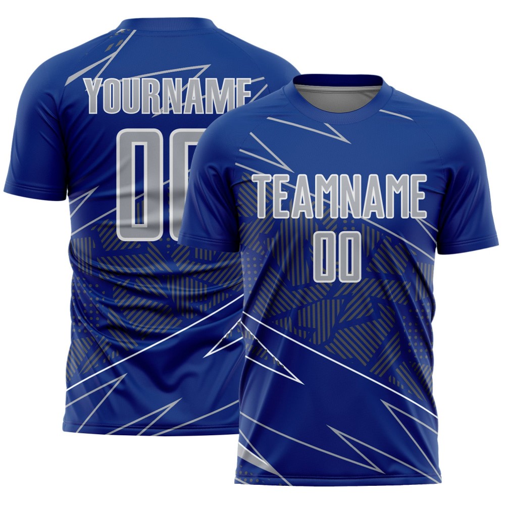 Soccer Uniform Lines Sublimation Sports Gray-White Custom Jersey Royal