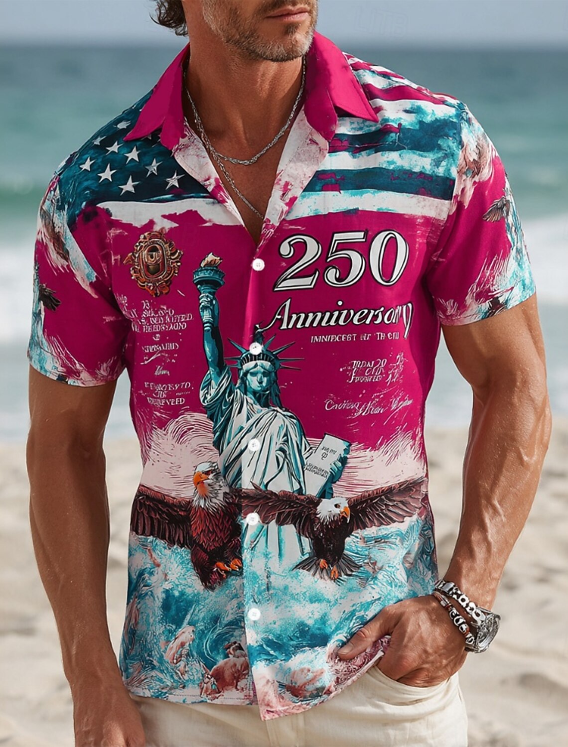 Independence Day Men's American US Flag Patriotic Fireworks Shirt Summer Shirt Button Up Shirt Short Sleeve Fashion Casual Holiday Summer Spring Turndown 3D Print Collared