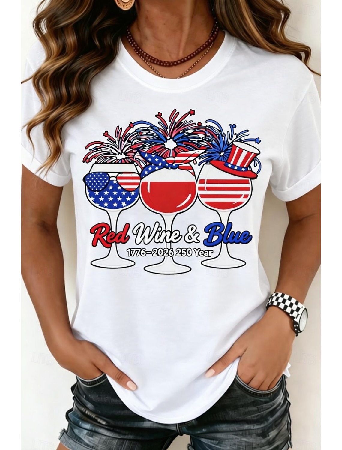 American Independence Day Women's T Shirt Tee Top Print Graphic Striped Stylish Classic Casual Short Sleeve Crew Neck Regular Tops Daily Going out Weekend Red Summer Spring