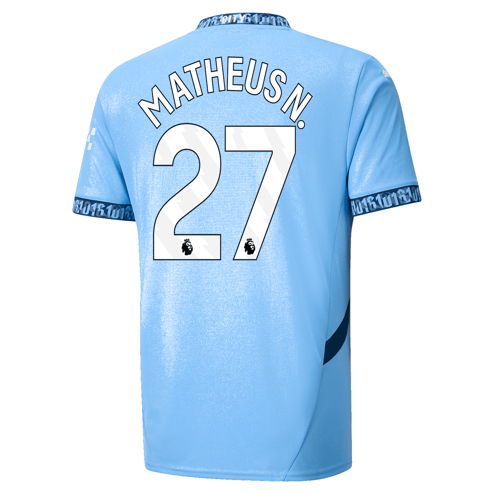 Manchester City's 24-25 Season Home Jersey Featuring Matheus Nunes #27