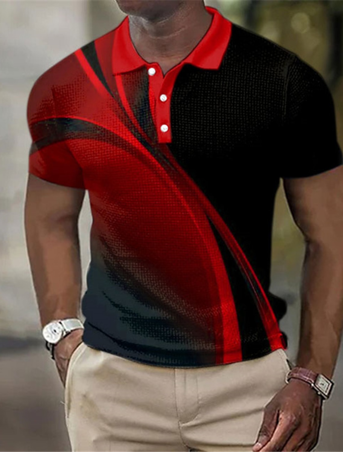 Men's Geometric Waffle Polo Shirts Golf Shirt Short Sleeve Collared