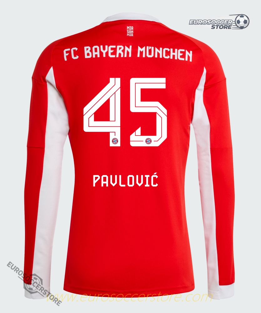 25-26 Season Bayern Munich Home Long Sleeve Jersey for Pavlović #45