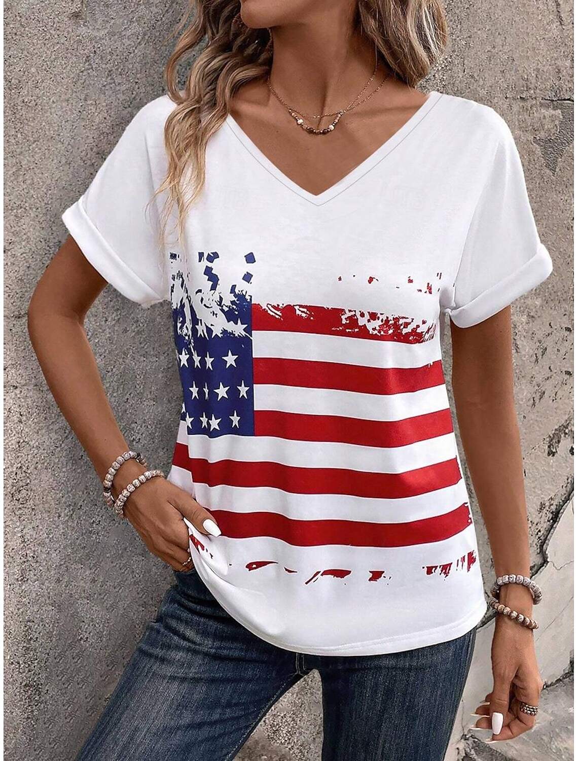 Women's Tank Top Flag Independence Day Sleeveless Sleeveless V Neck Daily Summer