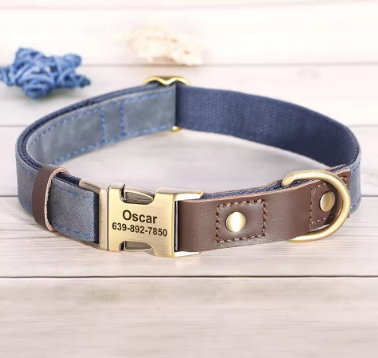 French Bulldog Leather Collar with Leash – Personalized Strong Adjustable