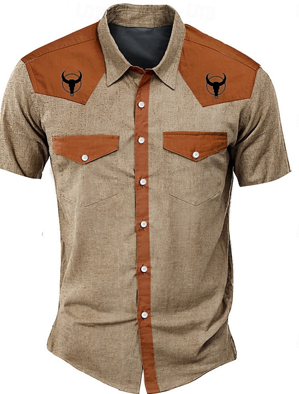 Men's Solid Color Block Western Shirt Short Sleeve Sports Outdoor