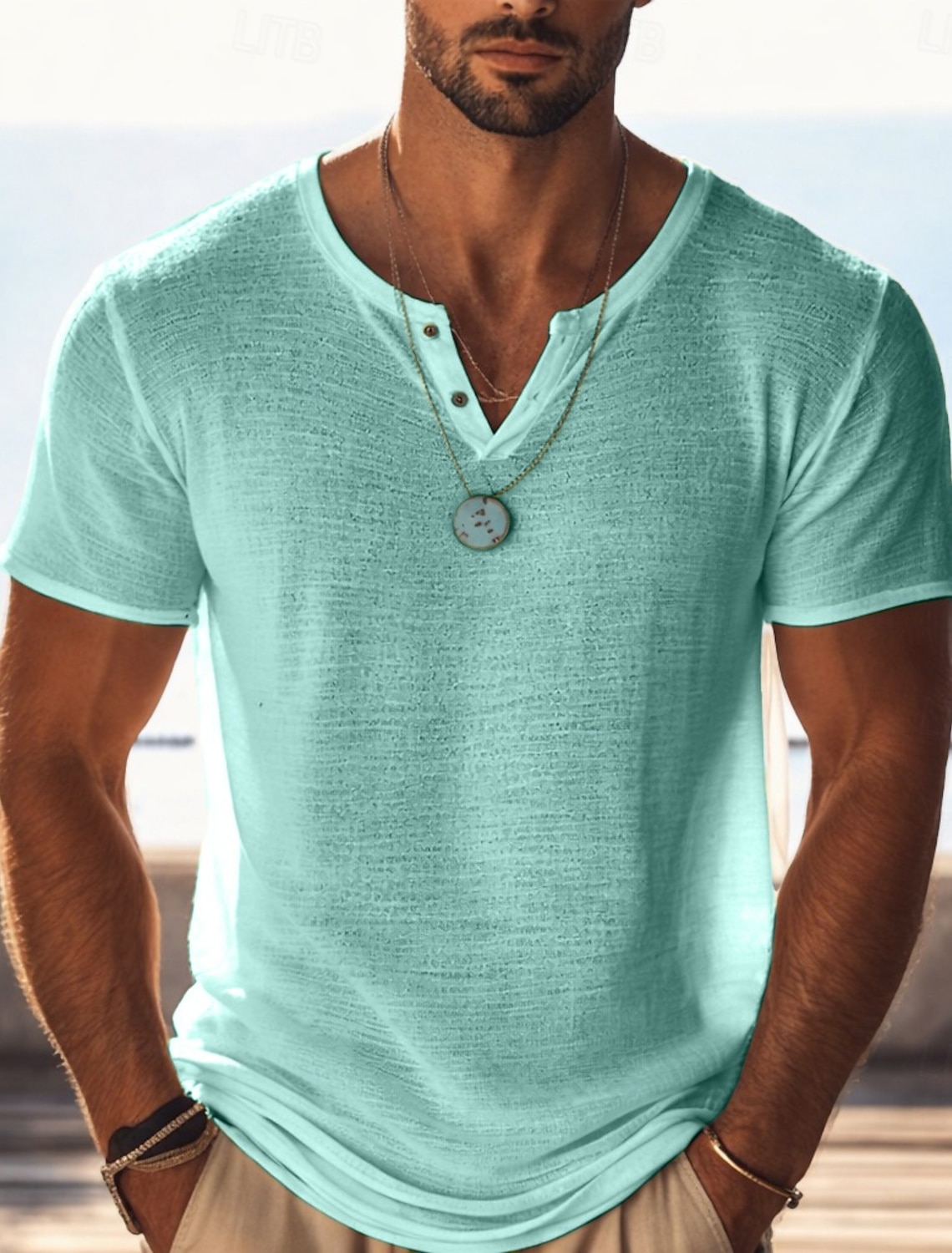 Men's Cotton Linen T Shirt Knit Tee Tee Top Short Sleeve V Neck Summer Solid Color Fashion Lightweight Basic Mesh Knitted Plain Casual Vacation Street Blue Black Light Green Top Tee for Men