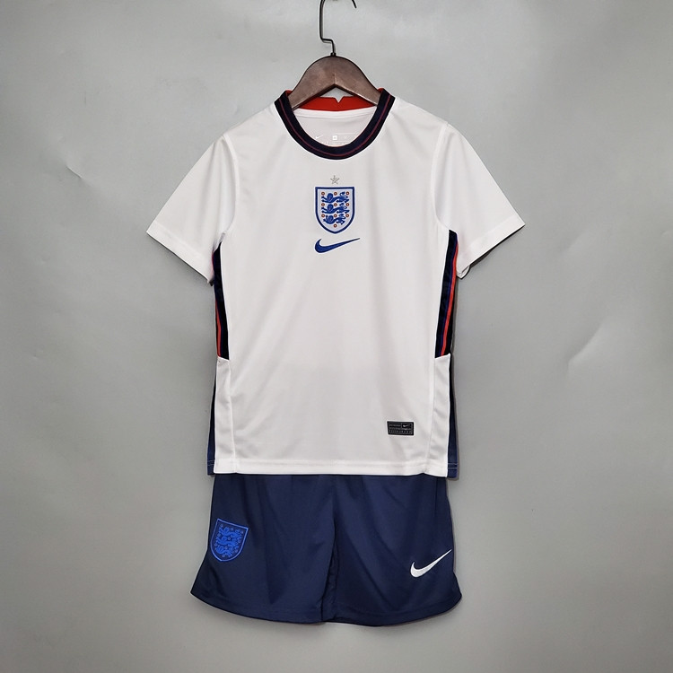 Kids 20-21 England Euro 2020 Home White Soccer KitShirtShorts -