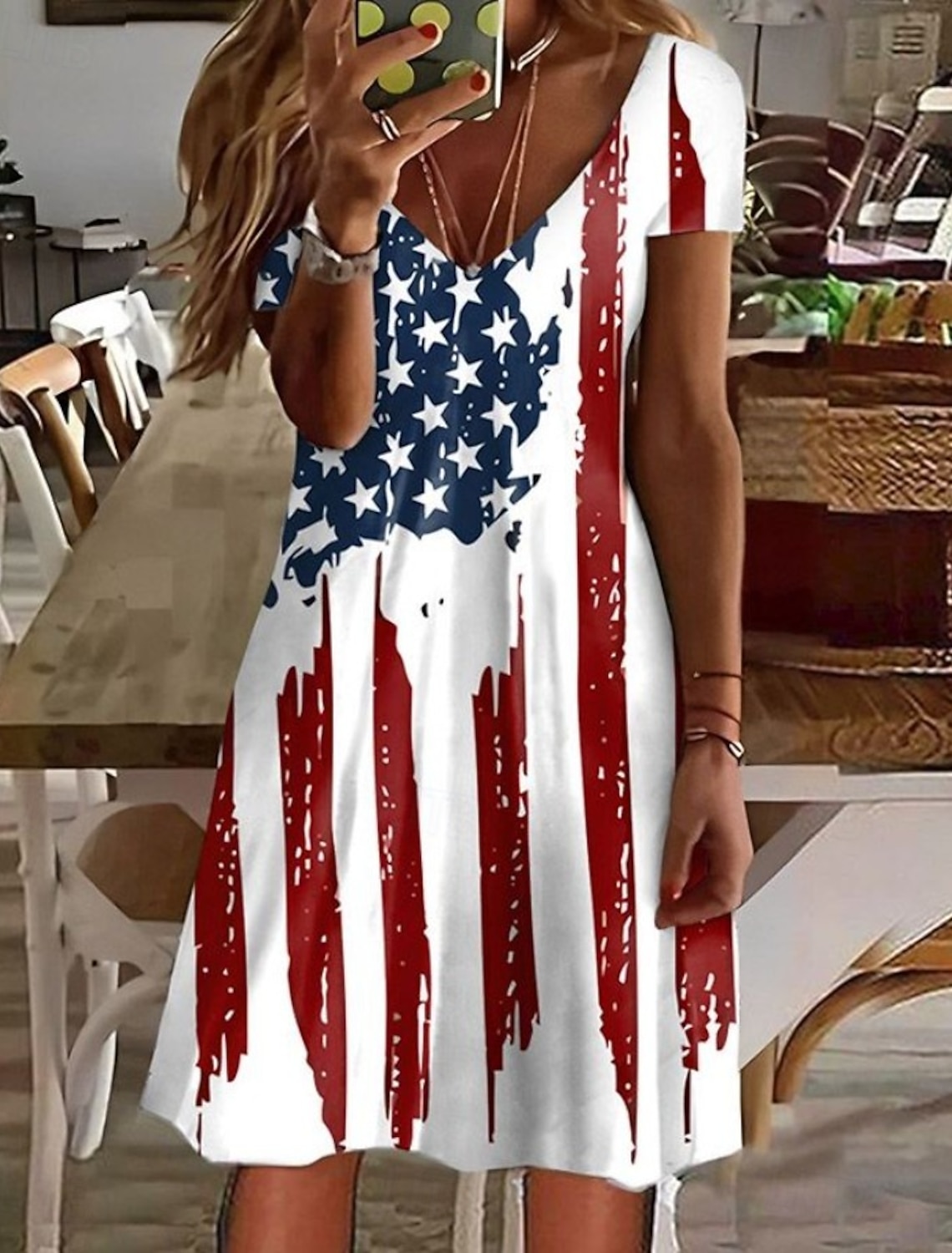 American Independence Day Women's Mini Dress Sundress T Shirt Dress Tee Dress A Line Dress Casual Daily Regular Fit Flag Short Sleeve Crew Neck V Neck Blue Navy White Summer