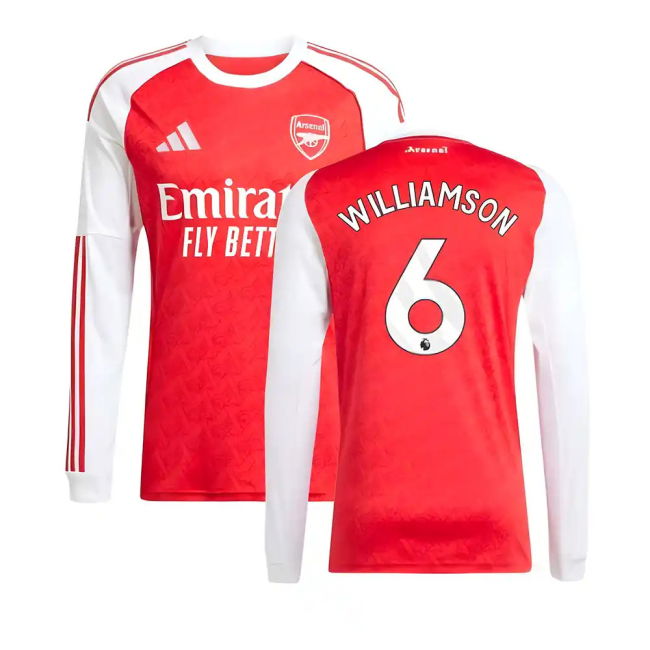 2025-2026 Arsenal Long Sleeve Home Shirt (Williamson 6) (Limited Ed...