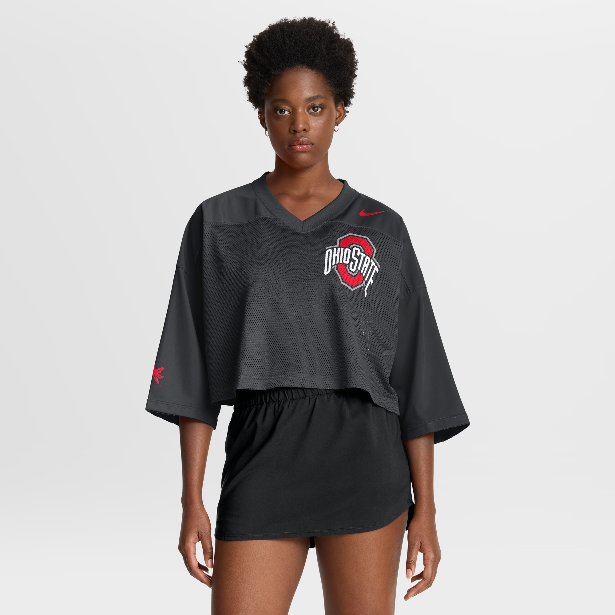 [NJP] Ohio State Buckeyes Women's Cropped Mesh Dri-FIT Fashion Jersey - Black