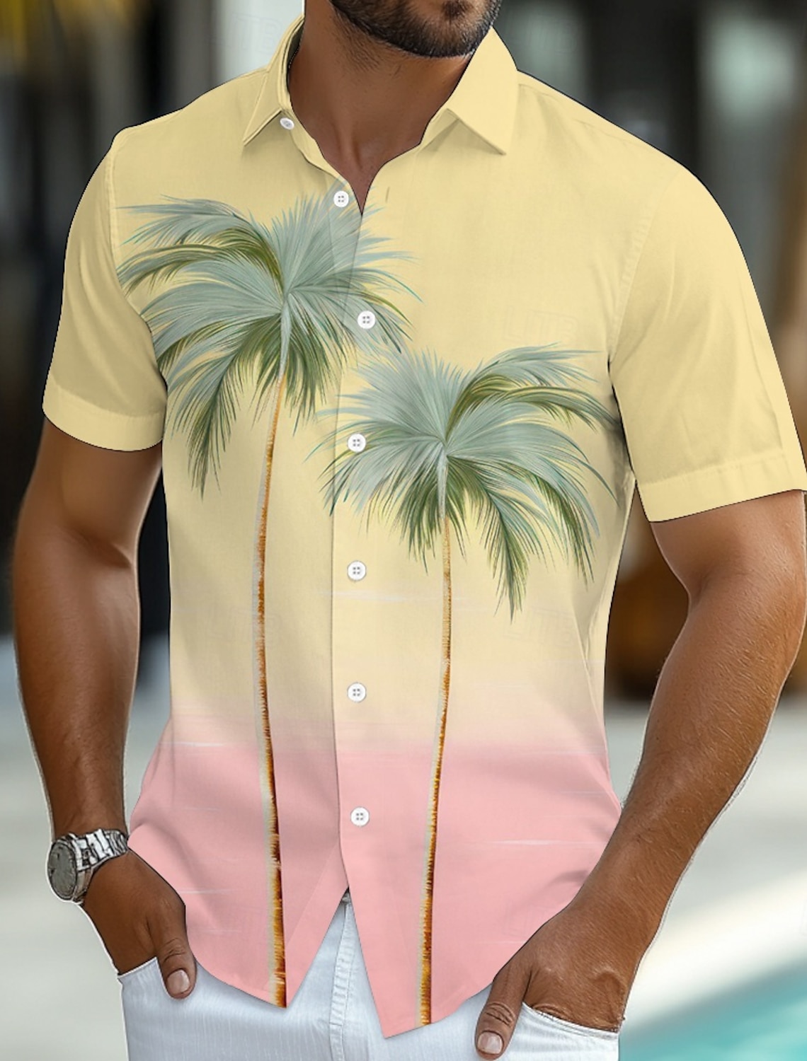 Men's Coconut Tree Gradient Color Tropical Plants Summer Hawaiian #1