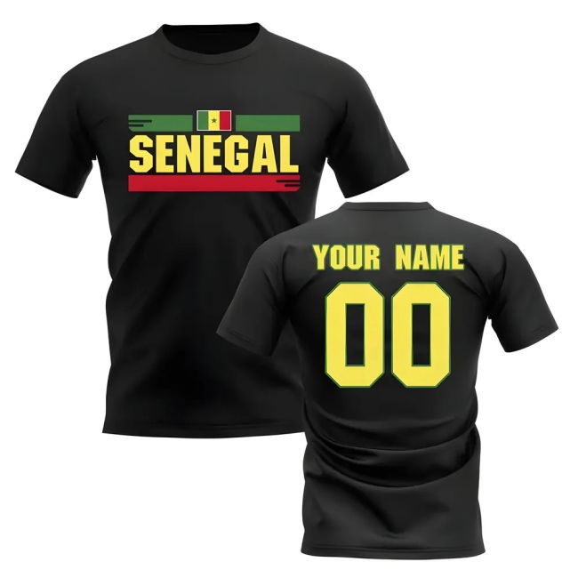 Championship Personalised Senegal Fan Football T-Shirt (Black)