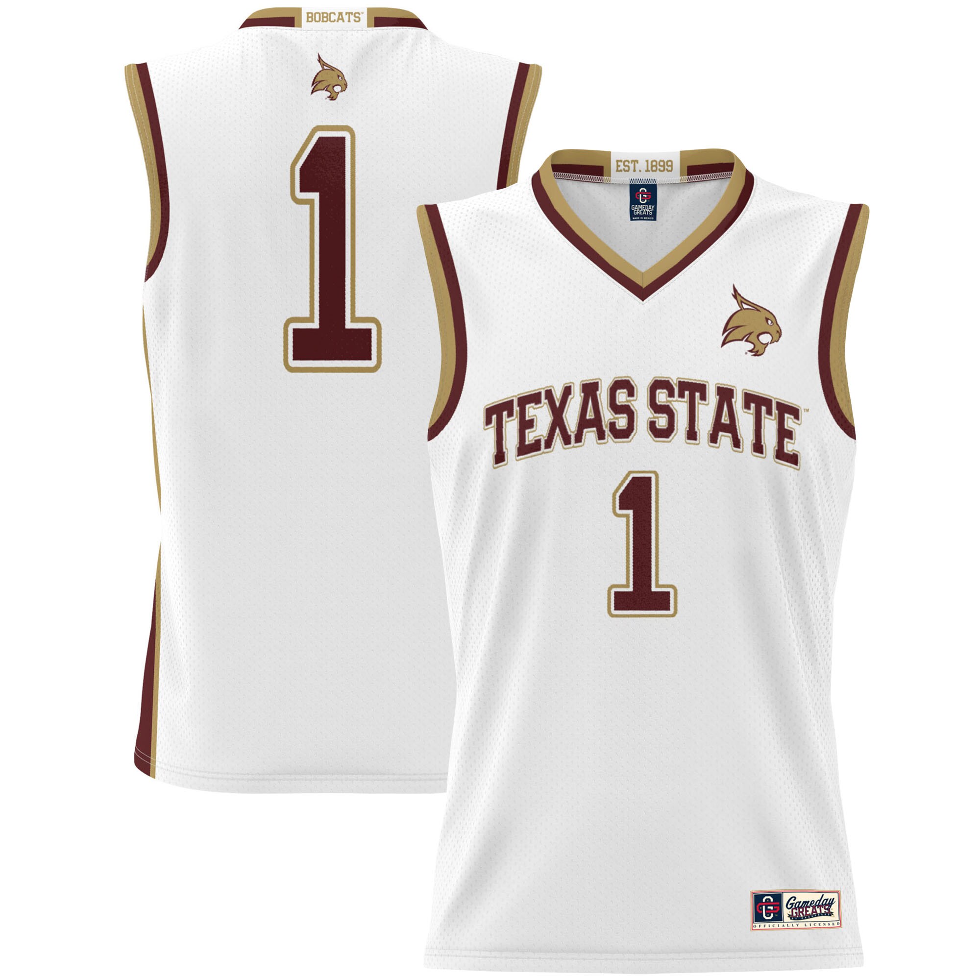 [DDG] #1 Texas State Bobcats GameDay Greats Unisex Lightweight Basketball Jersey - White