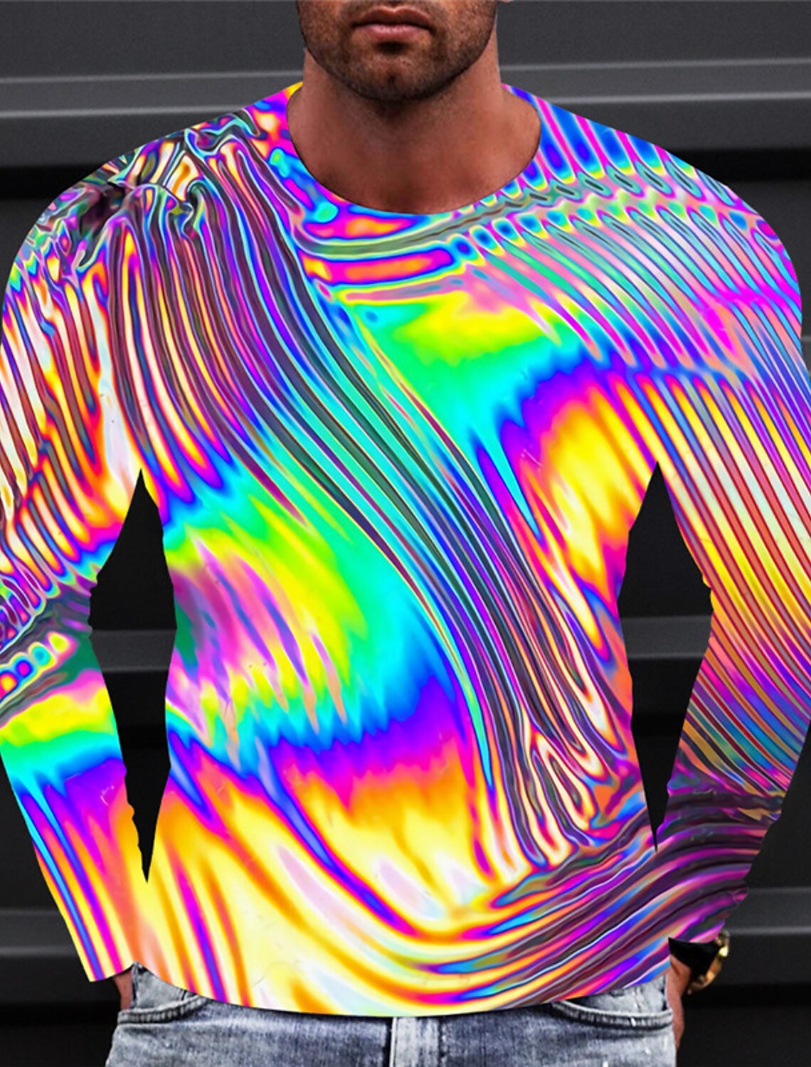 Men's Graphic Gradient Metallic Shirt T Shirt Long Sleeve T shirt 3D Print Crew Neck Shirt Vintage Fashion Designer Daily Outdoor Sports Blue 1 2 Spring & Fall Clothing Apparel S M L XL 2XL 3XL 4XL