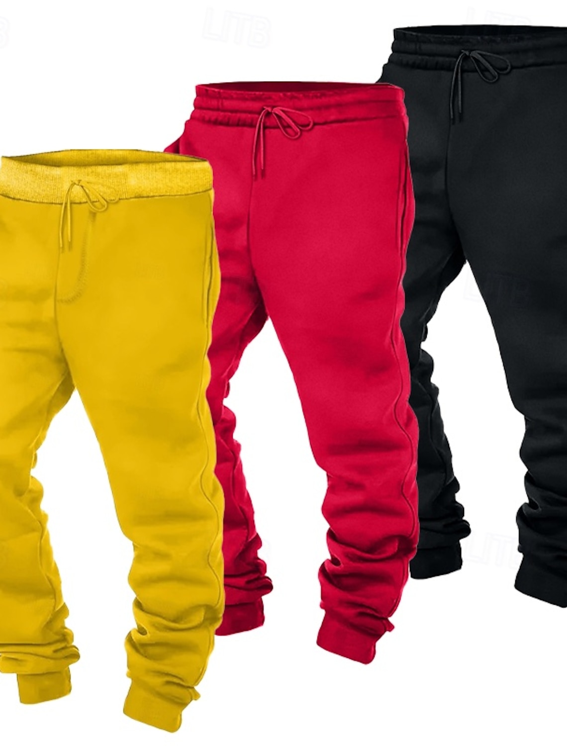 Multi Packs 3pcs Men's Red+Purple+Yellow Sweatpants Joggers Fleece