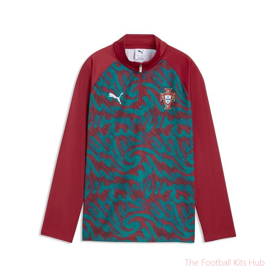 Portugal Training Shirt Pre Match 1/4 Zip World Cup 2026 - Club Red/Green Lagoon Kids