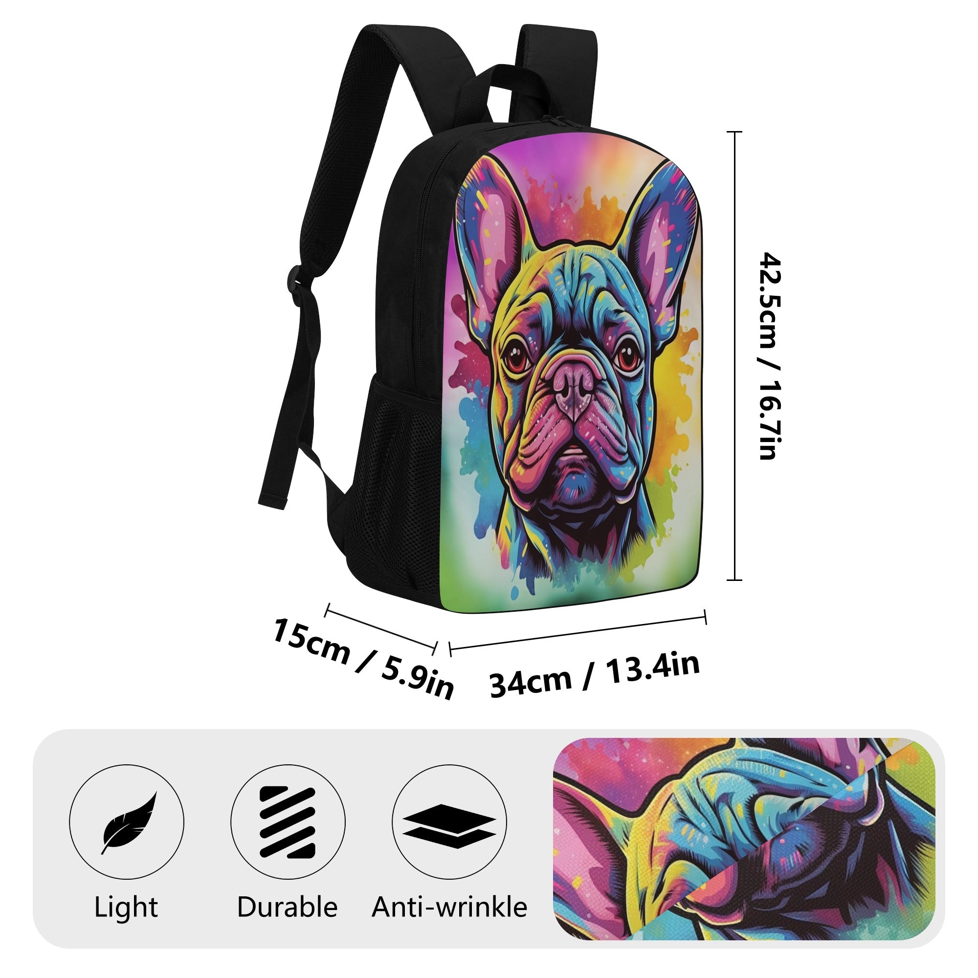 The Frenchie Face - Vet-recommended 17 Inch Laptop Backpack Dog Supplies