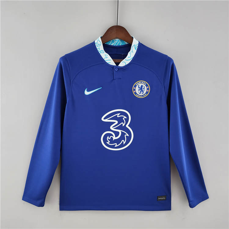 Breathable Chelsea 2223 Home Blue Soccer Jersey Long Sleeve Football