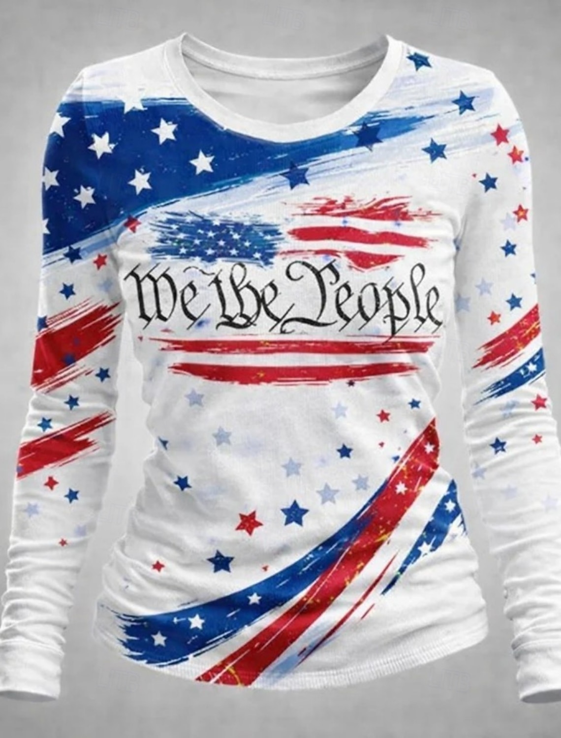Independence Day American Anniversary Patriotic Women's T Shirt Graphic Flag Stylish Classic Casual Long Sleeve Crew Neck Round Neck Daily Print White-Blue White Light Blue