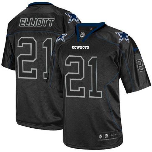Official NFL W C Cowboys #21 Ezekiel Elliott Black Lights Out Jersey